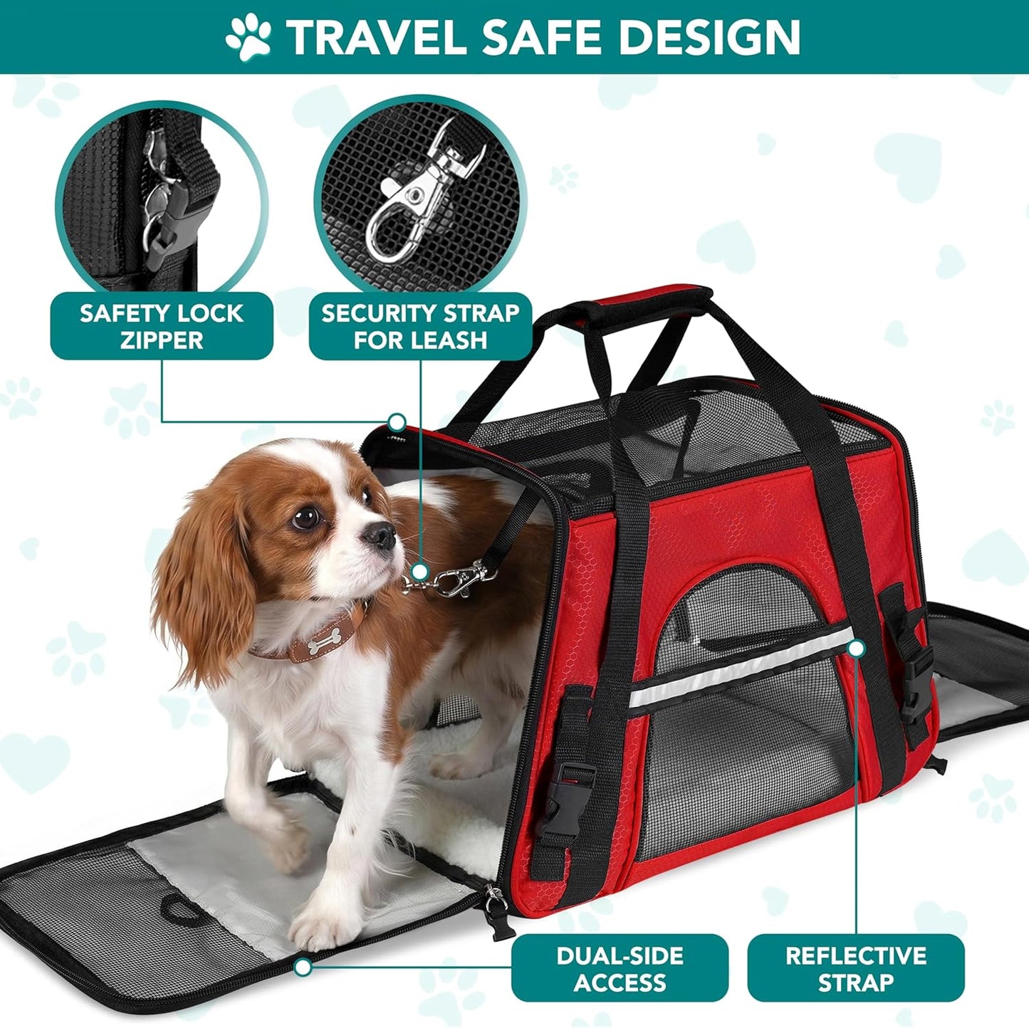 Airline Approved Pet Carrier for Cats & Small Dogs, Soft Sided TSA Travel Carrier Bag with Sherpa Bed, Breathable Mesh Ventilation, Collapsible Bowl, Fits under Seat, up to 18 Lbs, Small Red